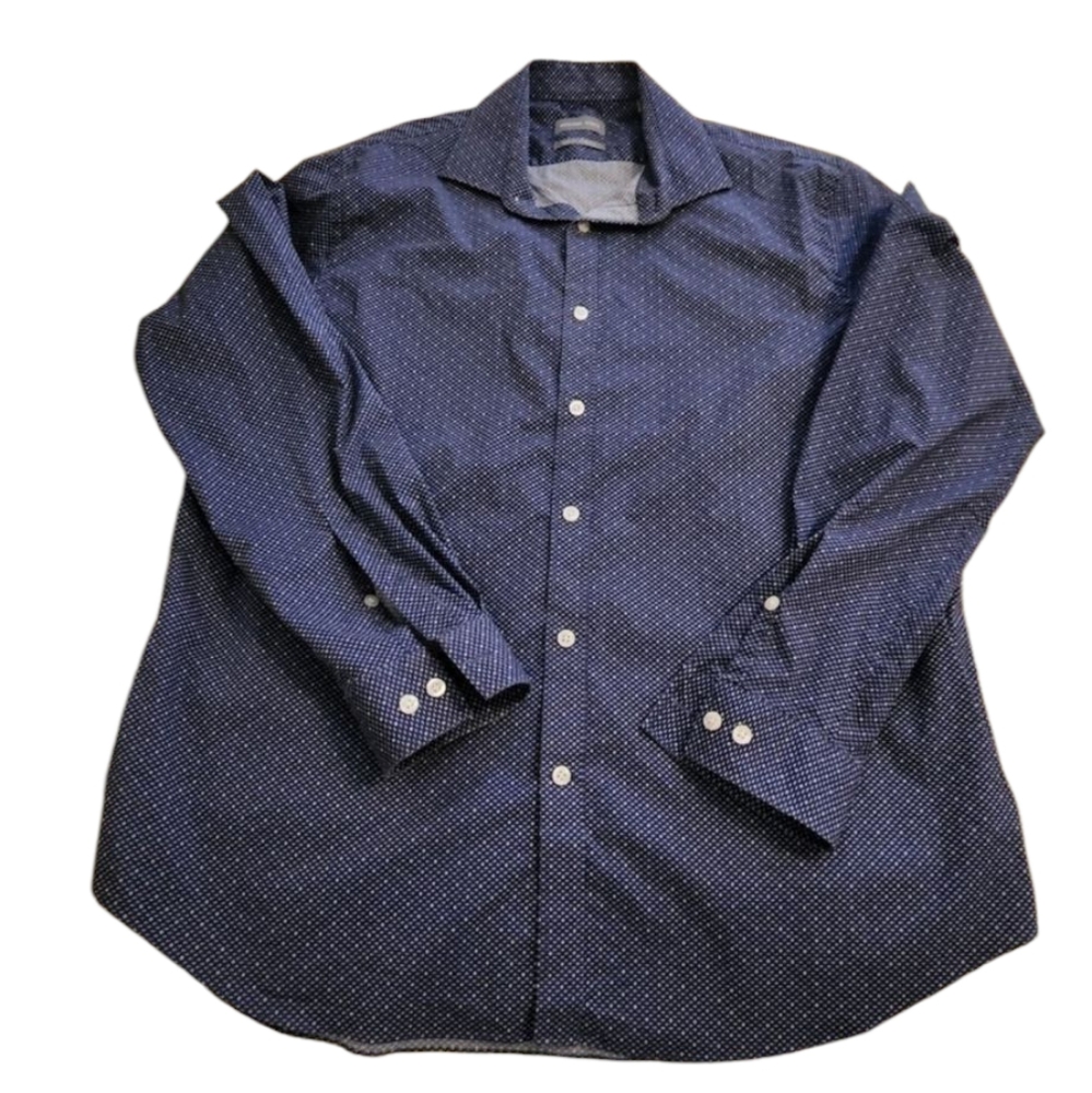 Michael kors Blue‎ White Dot Casual slim stretch men's shirt size 17 34/35 XL